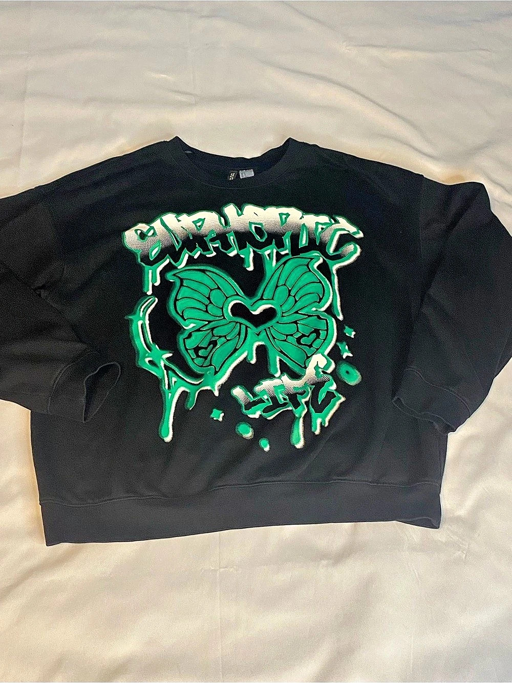 Womans Divided Neon Green Graffiti Euphoric Life Butterfly Sweatshirt Divided Sm